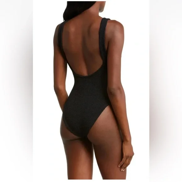 NWOT HUNZA G DOMINO RING HARDWARE ONE-PIECE SWIMSUIT BLACK WOMEN'S ONE SIZE - Picture 4 of 14